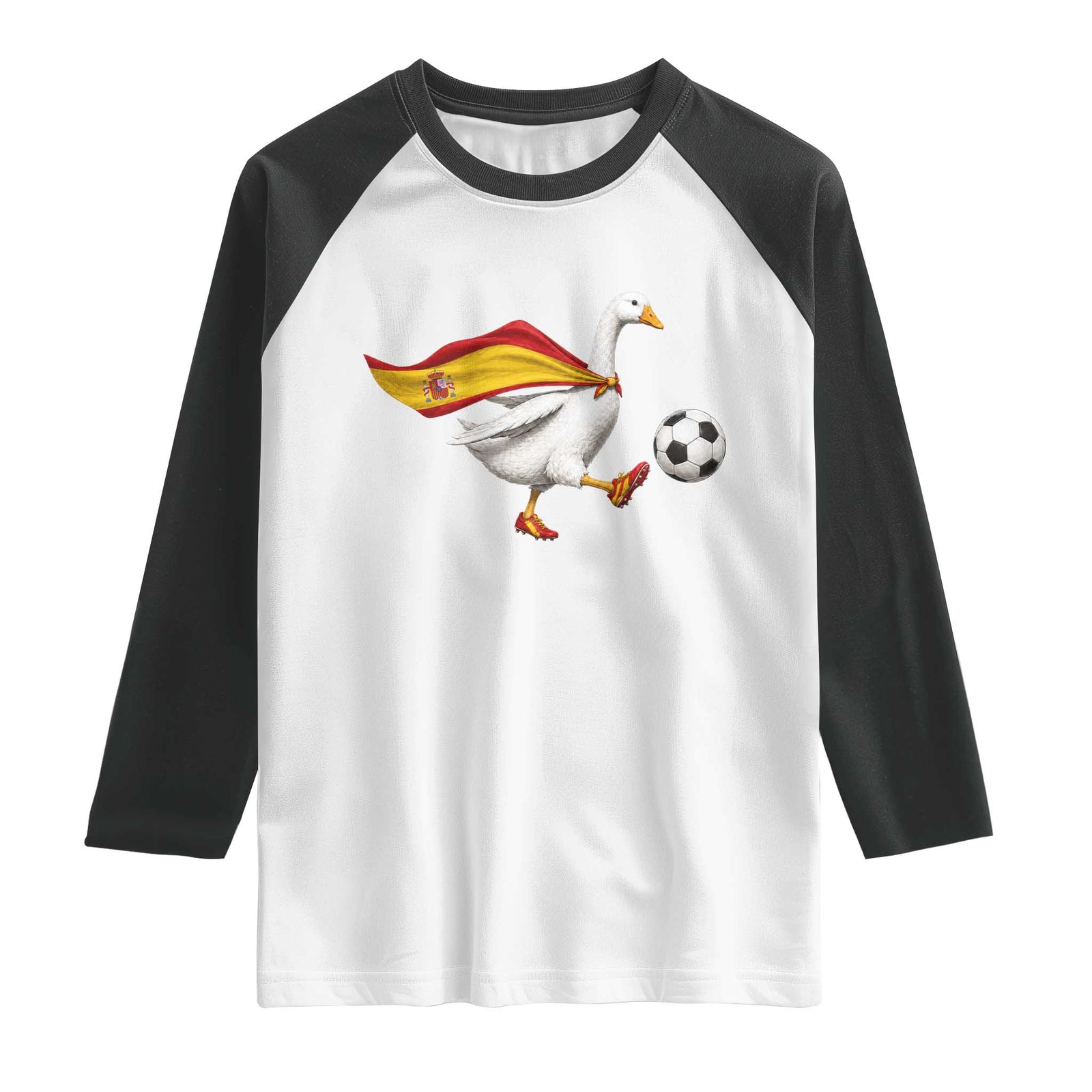 Spain Soccer Goose Raglan Shirt Spanish Flag Patriotic Football Fan Graphic TS10 White Black Print Your Wear