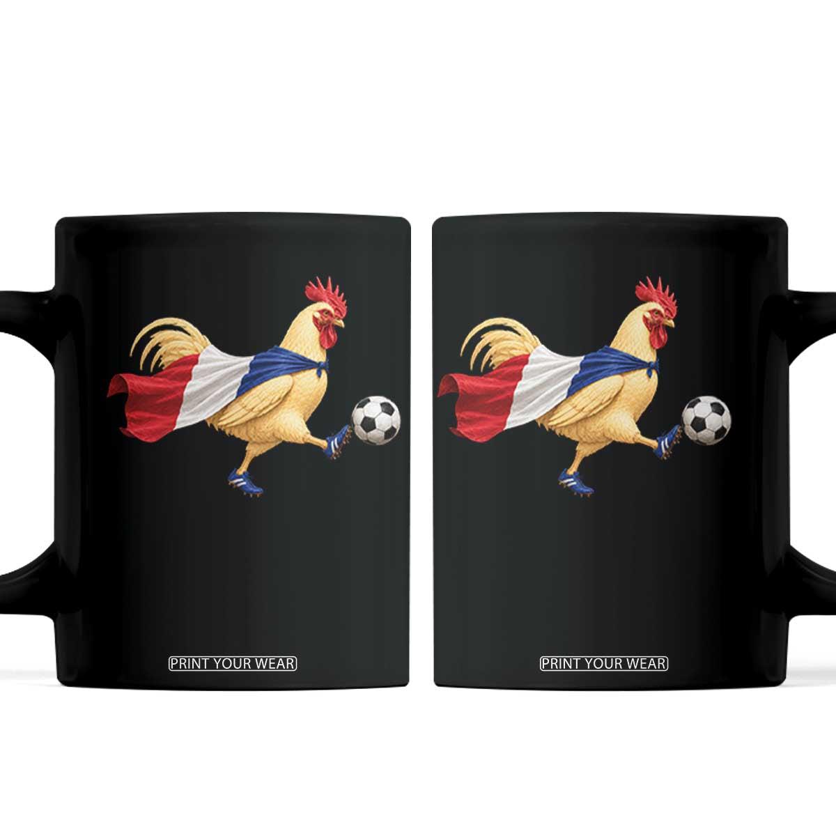 Funny France Soccer Coffee Mug Rooster Wearing French Flag Patriotic Football Fan Graphic TS10 Black Print Your Wear