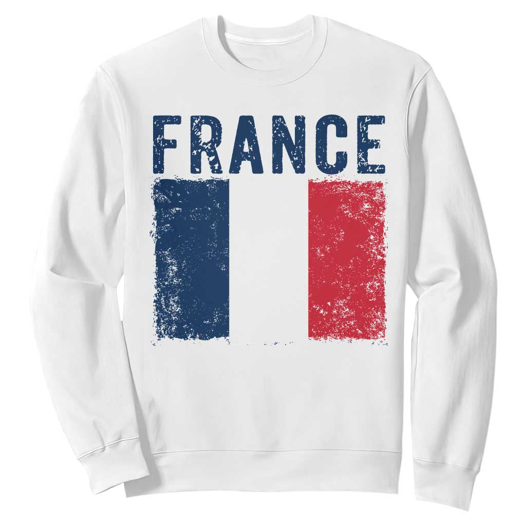 Vintage France Flag Distressed French Pride Patriotic Soccer Fan Graphic Sweatshirt TS10 White Print Your Wear
