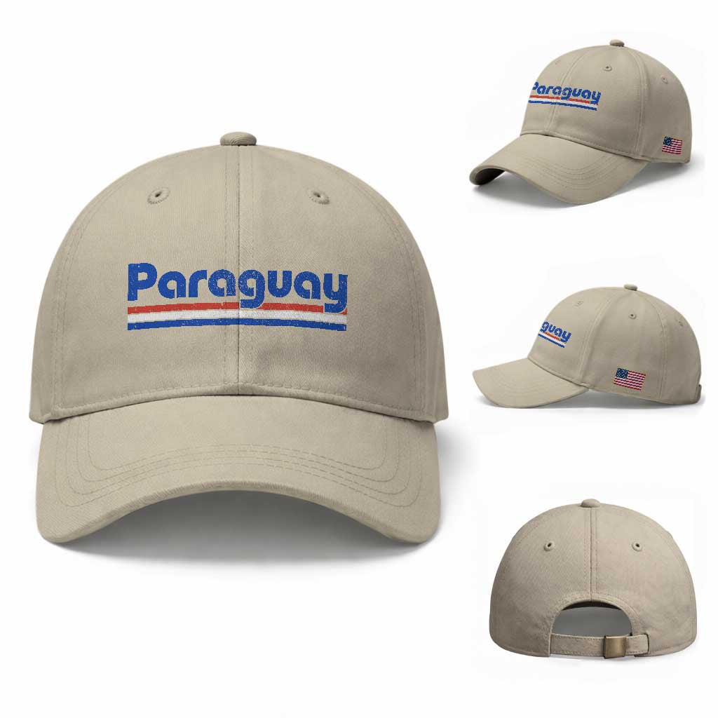 Vintage Paraguay Flag Baseball Cap Retro Stripe Patriotic Paraguayan Pride Graphic TS10 Baseball Cap Universal Fit Beige Print Your Wear