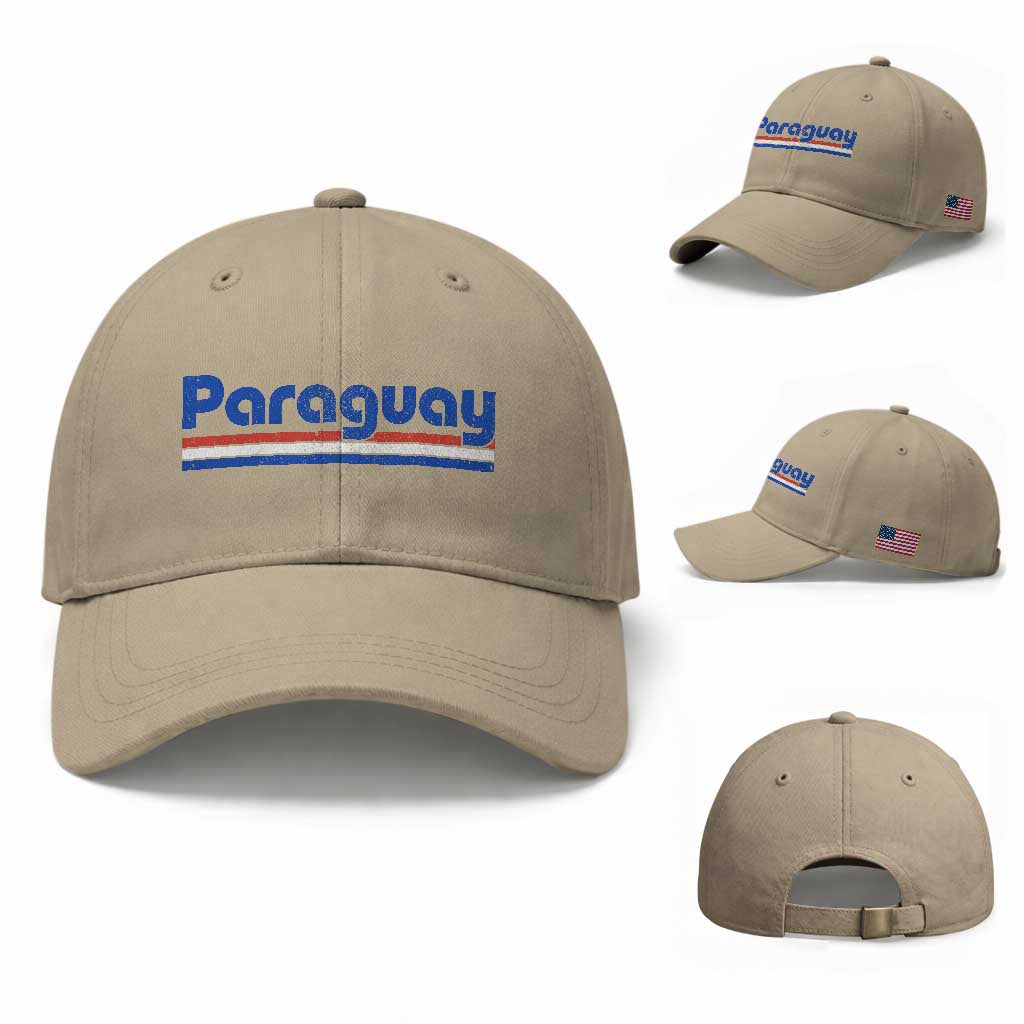 Vintage Paraguay Flag Baseball Cap Retro Stripe Patriotic Paraguayan Pride Graphic TS10 Baseball Cap Universal Fit Khaki Print Your Wear