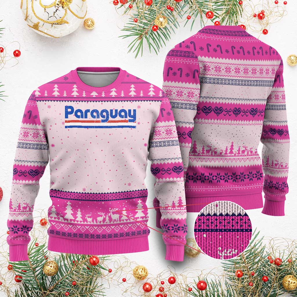 Vintage Paraguay Flag Ugly Christmas Sweater Retro Stripe Patriotic Paraguayan Pride Graphic TS10 Hot Pink Print Your Wear