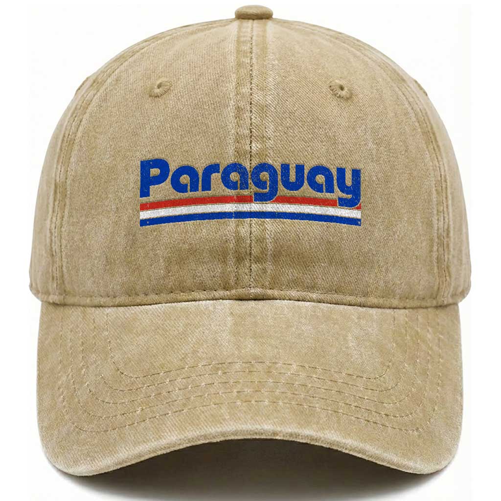Vintage Paraguay Flag Washed Cotton Baseball Cap Retro Stripe Patriotic Paraguayan Pride Graphic TS10 Print Your Wear