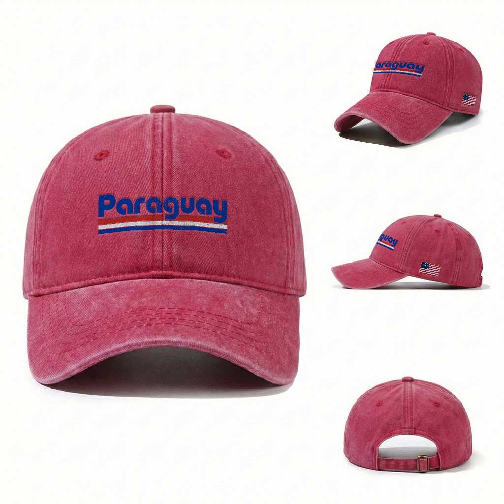 Vintage Paraguay Flag Washed Cotton Baseball Cap Retro Stripe Patriotic Paraguayan Pride Graphic TS10 Washed Cap Universal Fit Red Print Your Wear