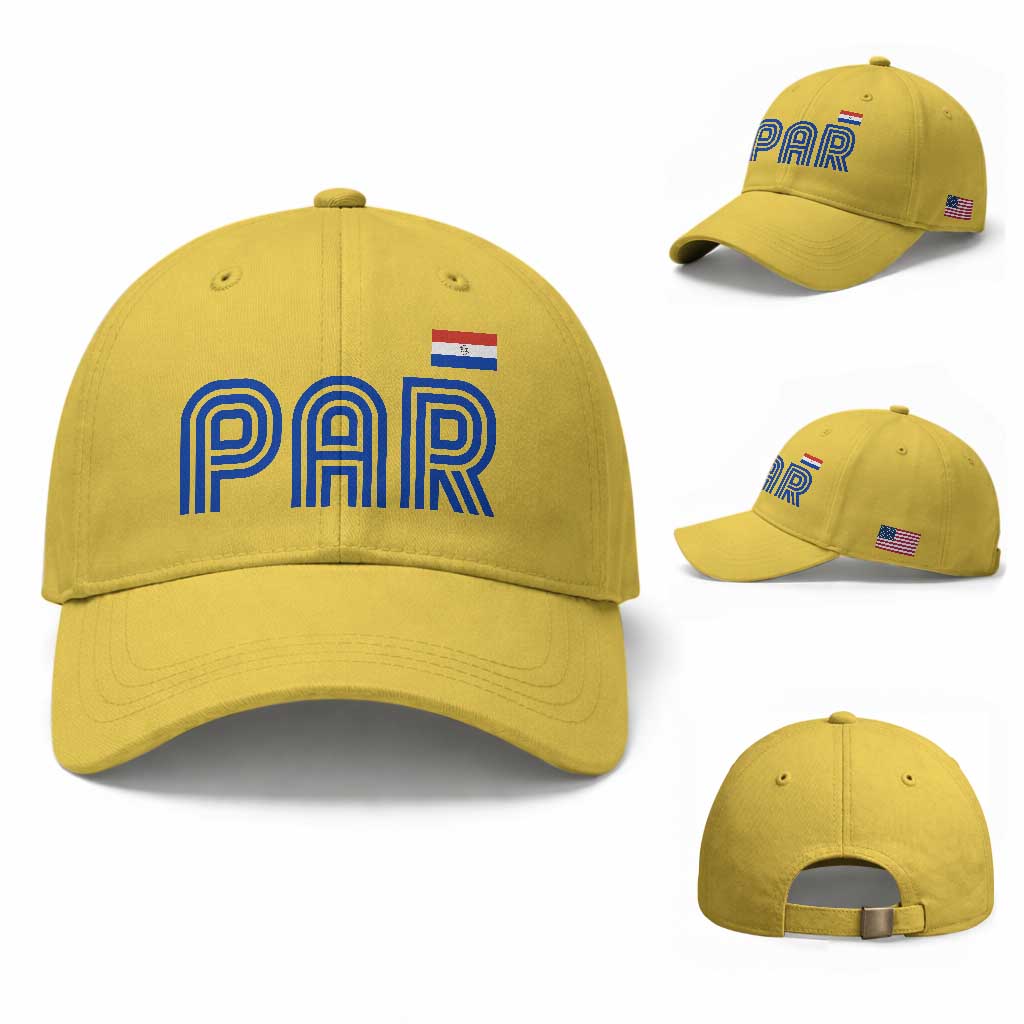 Vintage Paraguay Baseball Cap Retro Typography Patriotic Paraguayan Pride Flag Graphic TS10 Baseball Cap Universal Fit Yellow Print Your Wear