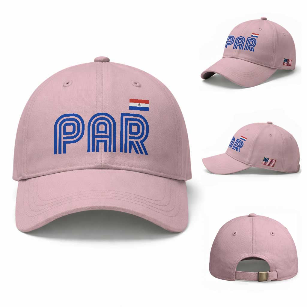 Vintage Paraguay Baseball Cap Retro Typography Patriotic Paraguayan Pride Flag Graphic TS10 Baseball Cap Universal Fit Light Pink Print Your Wear