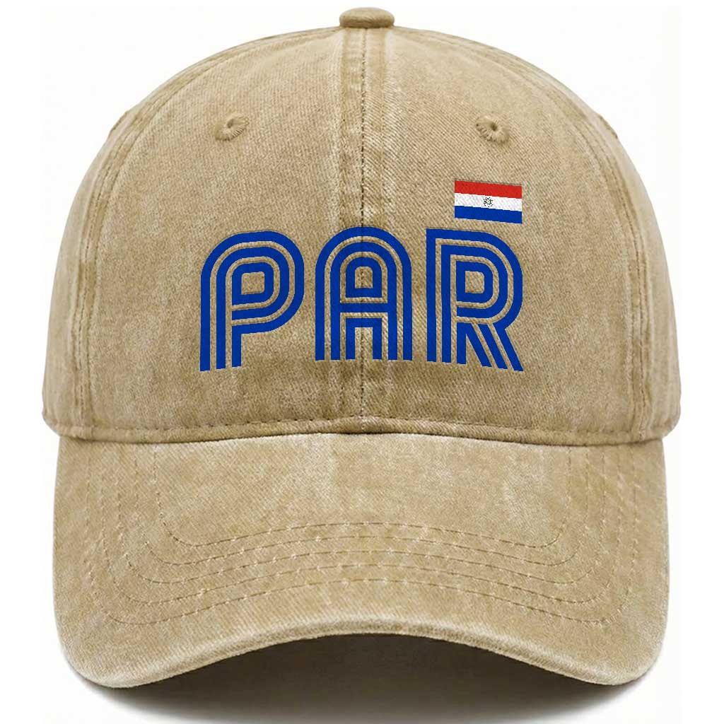 Vintage Paraguay Washed Cotton Baseball Cap Retro Typography Patriotic Paraguayan Pride Flag Graphic TS10 Print Your Wear