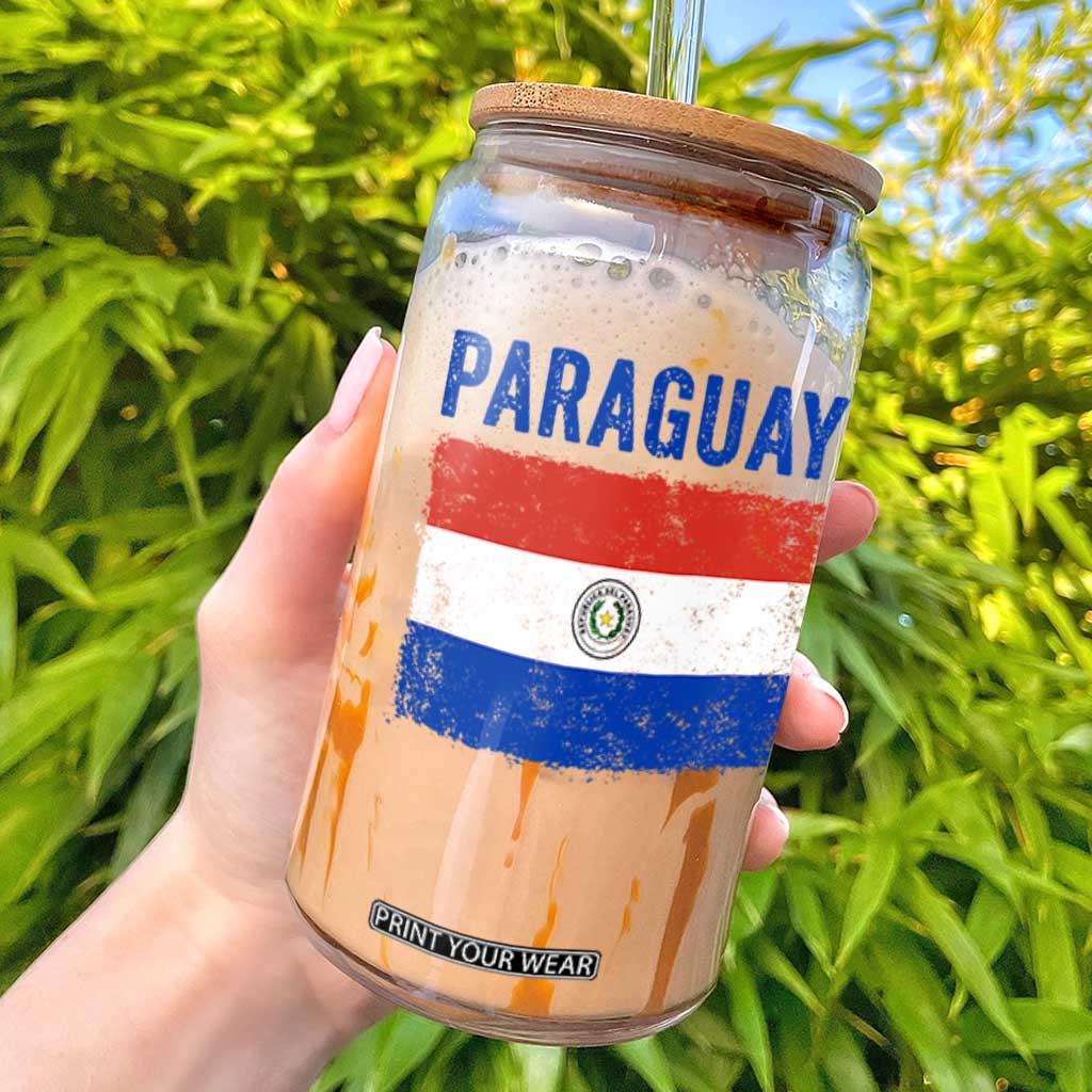 Vintage Paraguay Flag Distressed Paraguayan Pride Patriotic Soccer Fan Graphic Glass Can TS10 White Print Your Wear