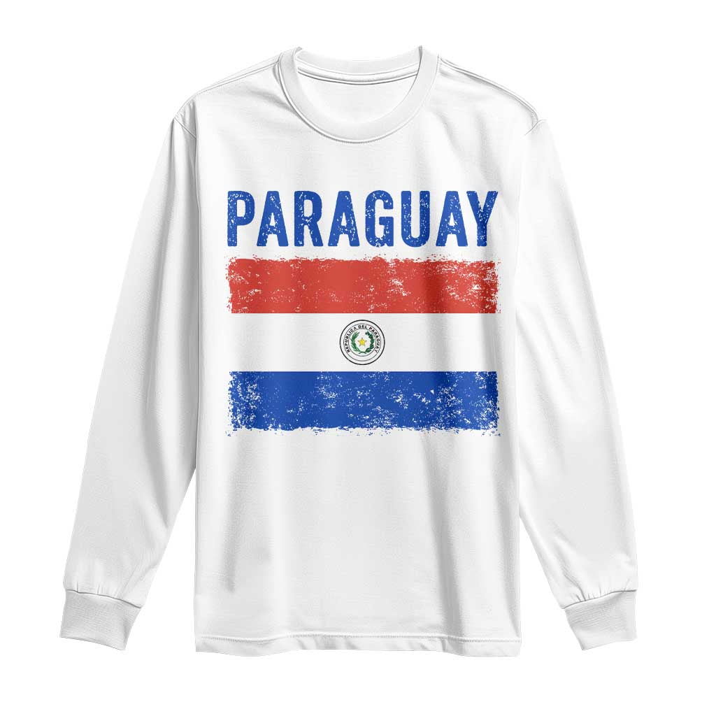 Vintage Paraguay Flag Distressed Paraguayan Pride Patriotic Soccer Fan Graphic Long Sleeve Shirt TS10 White Print Your Wear
