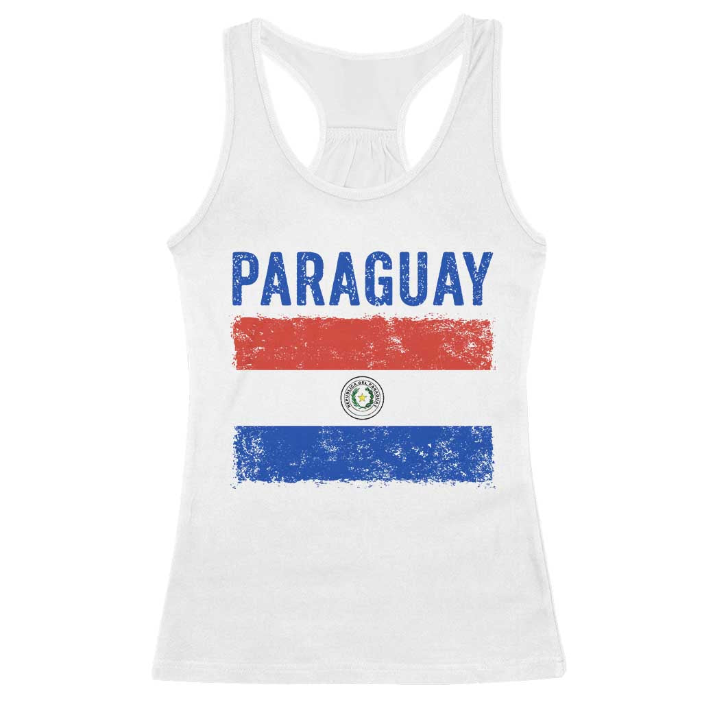 Vintage Paraguay Flag Distressed Paraguayan Pride Patriotic Soccer Fan Graphic Racerback Tank Top TS10 White Print Your Wear