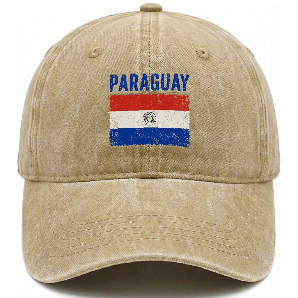 Vintage Paraguay Flag Distressed Paraguayan Pride Patriotic Soccer Fan Graphic Washed Cotton Baseball Cap TS10 Print Your Wear