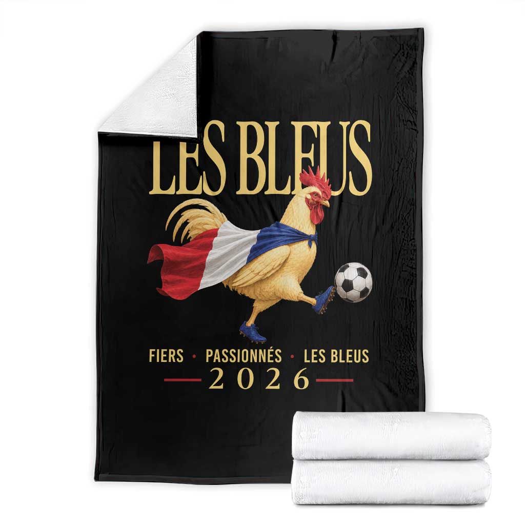 Les Bleus 2026 France Soccer Throw Blanket Rooster Wearing French Flag Patriotic Football Fan Graphic TS10 Black Print Your Wear