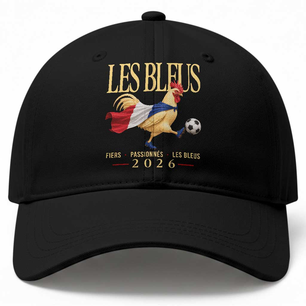 Les Bleus 2026 France Soccer Baseball Cap Rooster Wearing French Flag Patriotic Football Fan Graphic TS10 Print Your Wear