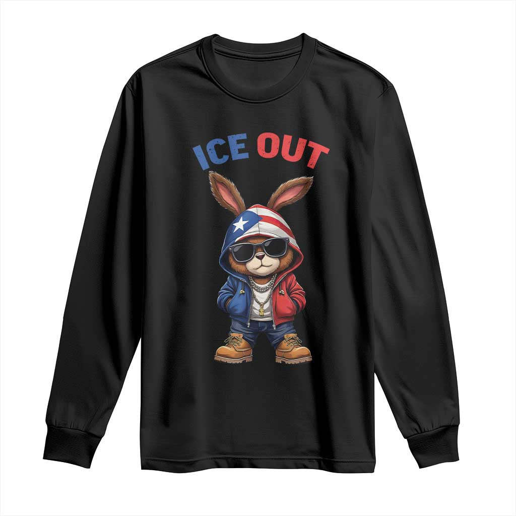 Cool Bunny Ice Out Long Sleeve Shirt Puerto Rican Flag Hoodie Outfit Vibes Boricua TS10 Black Print Your Wear