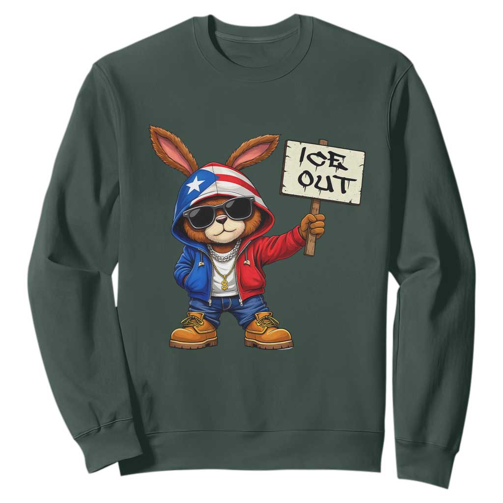 Bunny Ice Out Sweatshirt Protest Equality Puerto Rican Flag Hoodie TS10 Dark Forest Green Print Your Wear