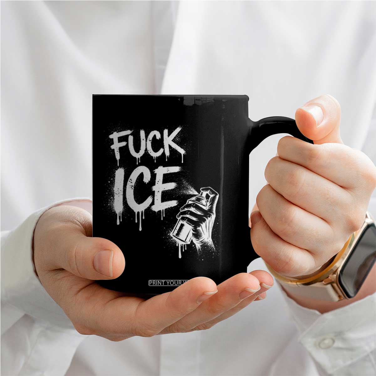 Fck Ice Coffee Mug Vintage Graffiti No Human is Illegal TS10 Print Your Wear