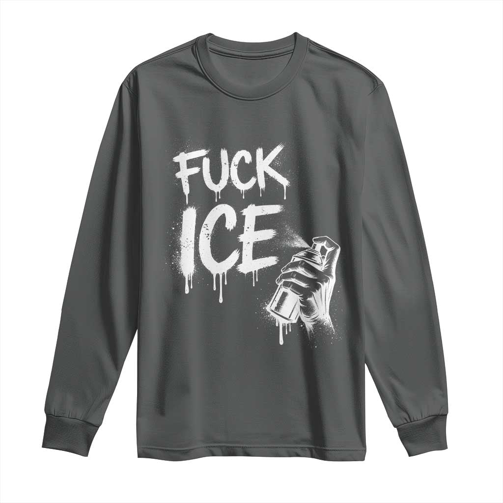 Fck Ice Long Sleeve Shirt Vintage Graffiti No Human is Illegal TS10 Dark Heather Print Your Wear