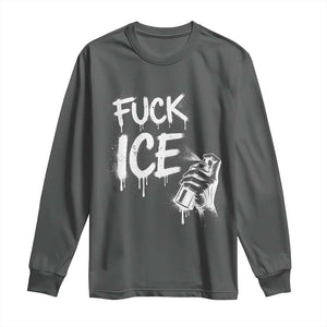 Fck Ice Long Sleeve Shirt Vintage Graffiti No Human is Illegal TS10 Dark Heather Print Your Wear