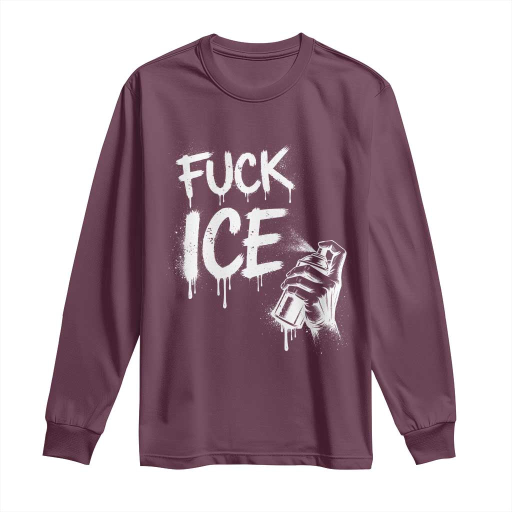 Fck Ice Long Sleeve Shirt Vintage Graffiti No Human is Illegal TS10 Maroon Print Your Wear