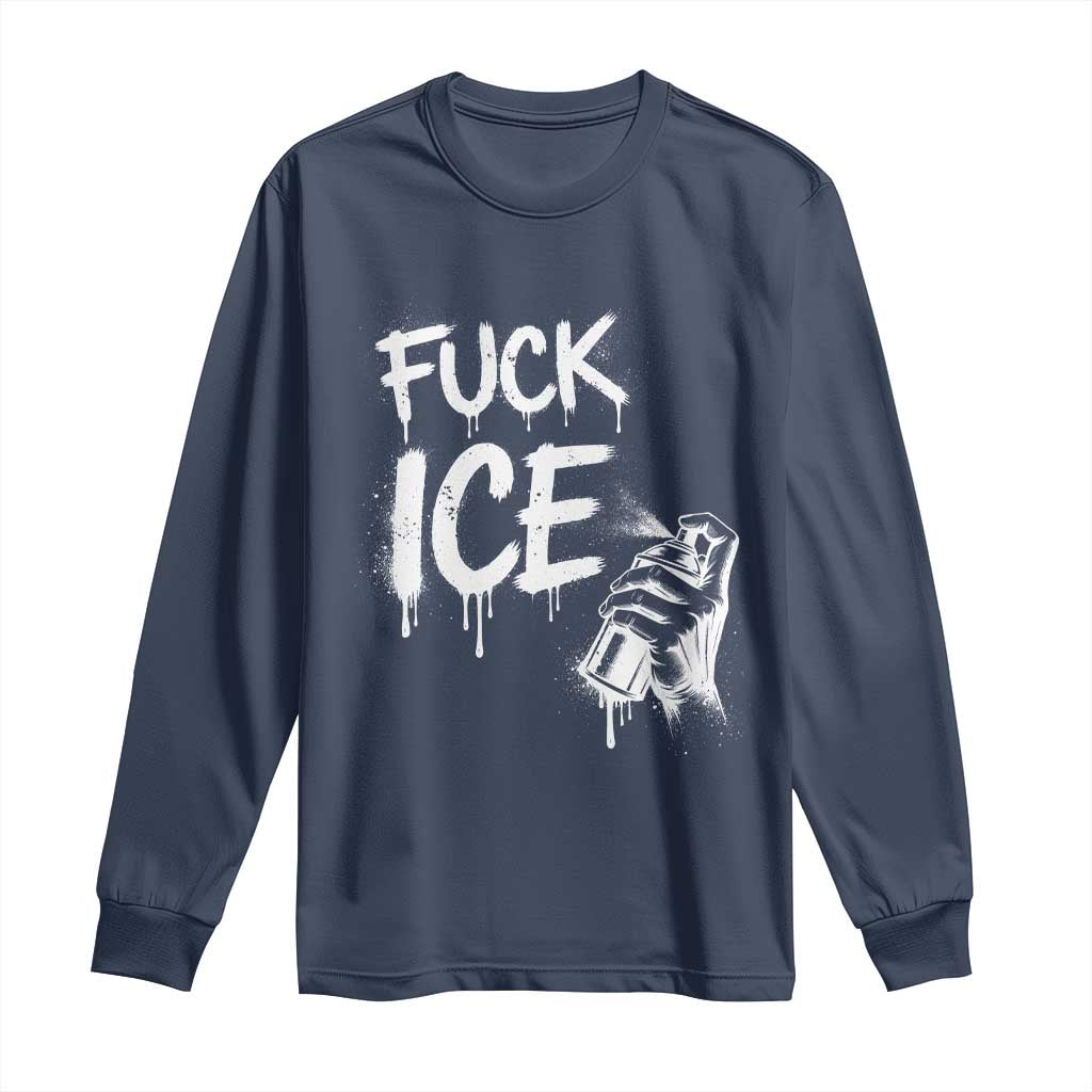Fck Ice Long Sleeve Shirt Vintage Graffiti No Human is Illegal TS10 Navy Print Your Wear