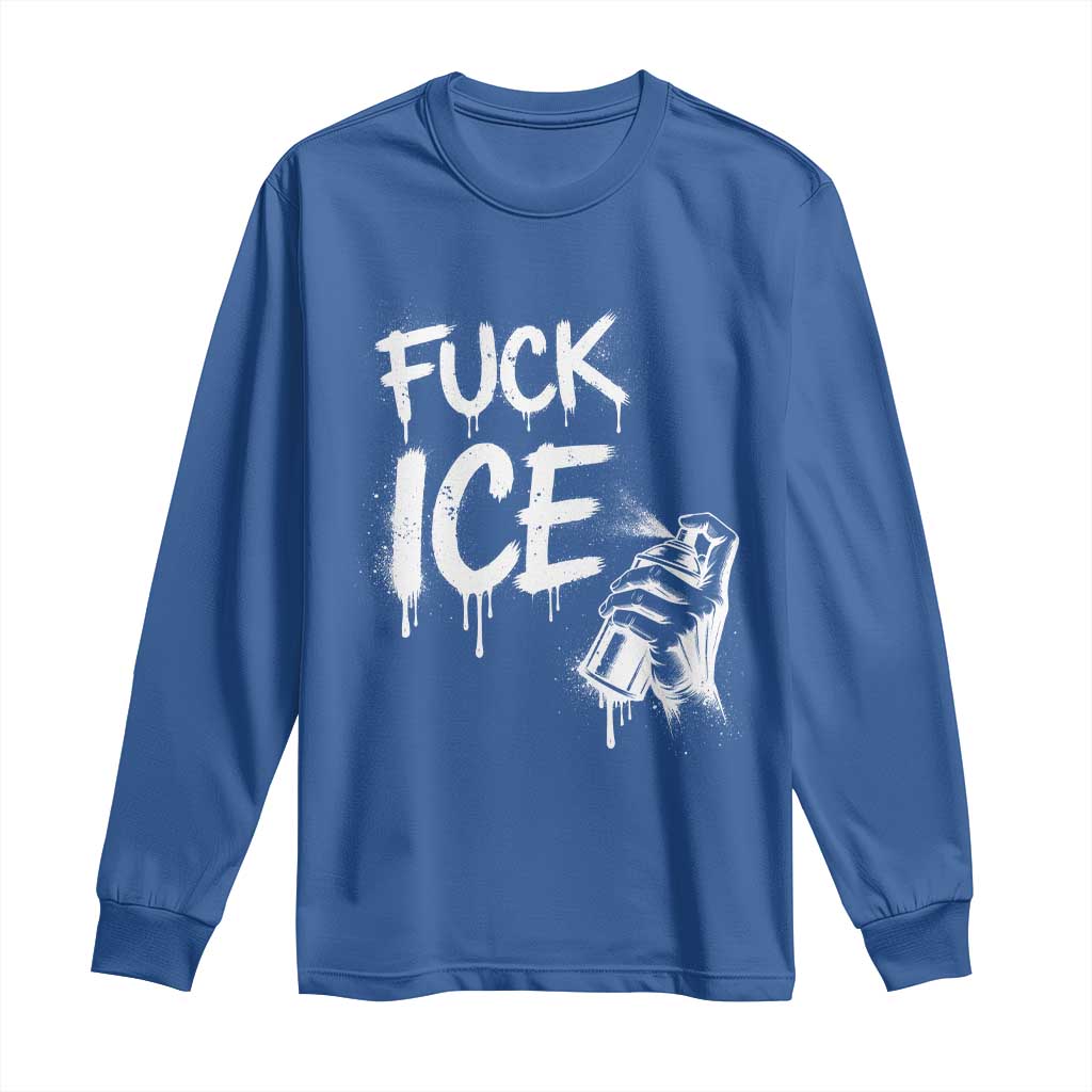 Fck Ice Long Sleeve Shirt Vintage Graffiti No Human is Illegal TS10 Royal Blue Print Your Wear