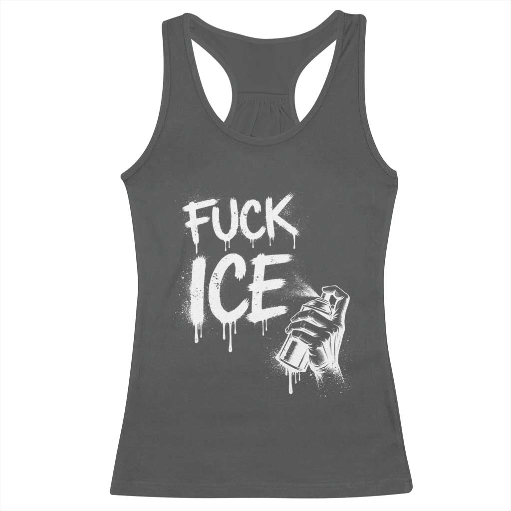 Fck Ice Racerback Tank Top Vintage Graffiti No Human is Illegal TS10 Dark Heather Print Your Wear