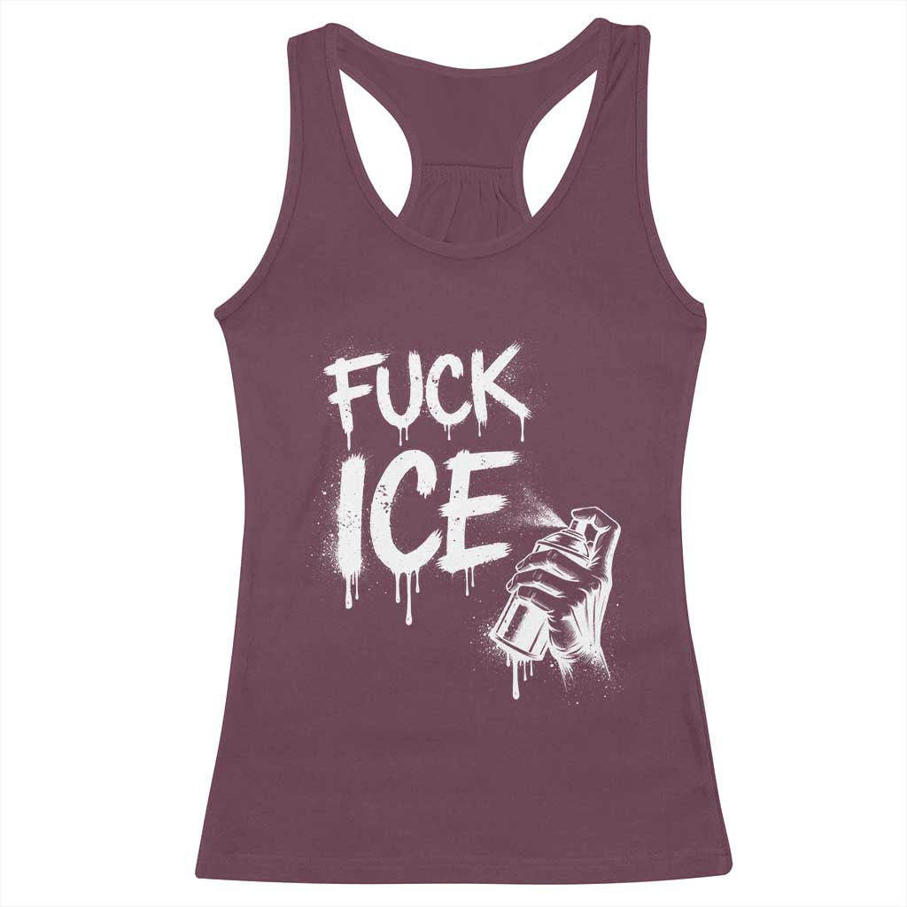 Fck Ice Racerback Tank Top Vintage Graffiti No Human is Illegal TS10 Maroon Print Your Wear