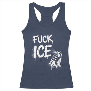 Fck Ice Racerback Tank Top Vintage Graffiti No Human is Illegal TS10 Navy Print Your Wear