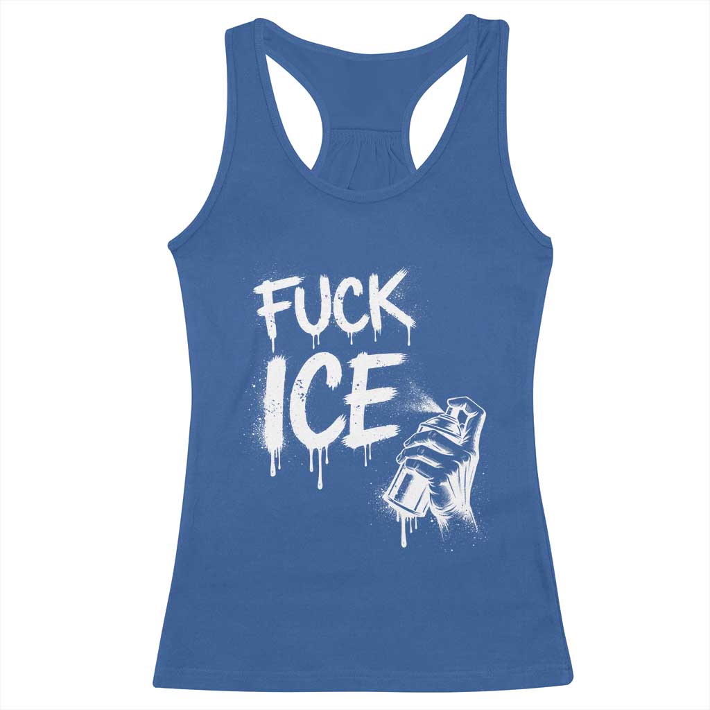 Fck Ice Racerback Tank Top Vintage Graffiti No Human is Illegal TS10 Royal Blue Print Your Wear