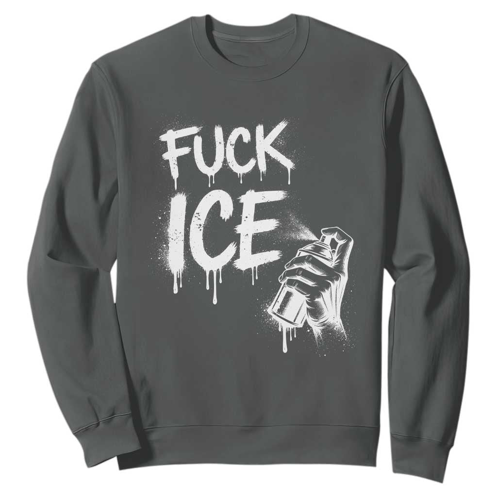 Fck Ice Sweatshirt Vintage Graffiti No Human is Illegal TS10 Dark Heather Print Your Wear