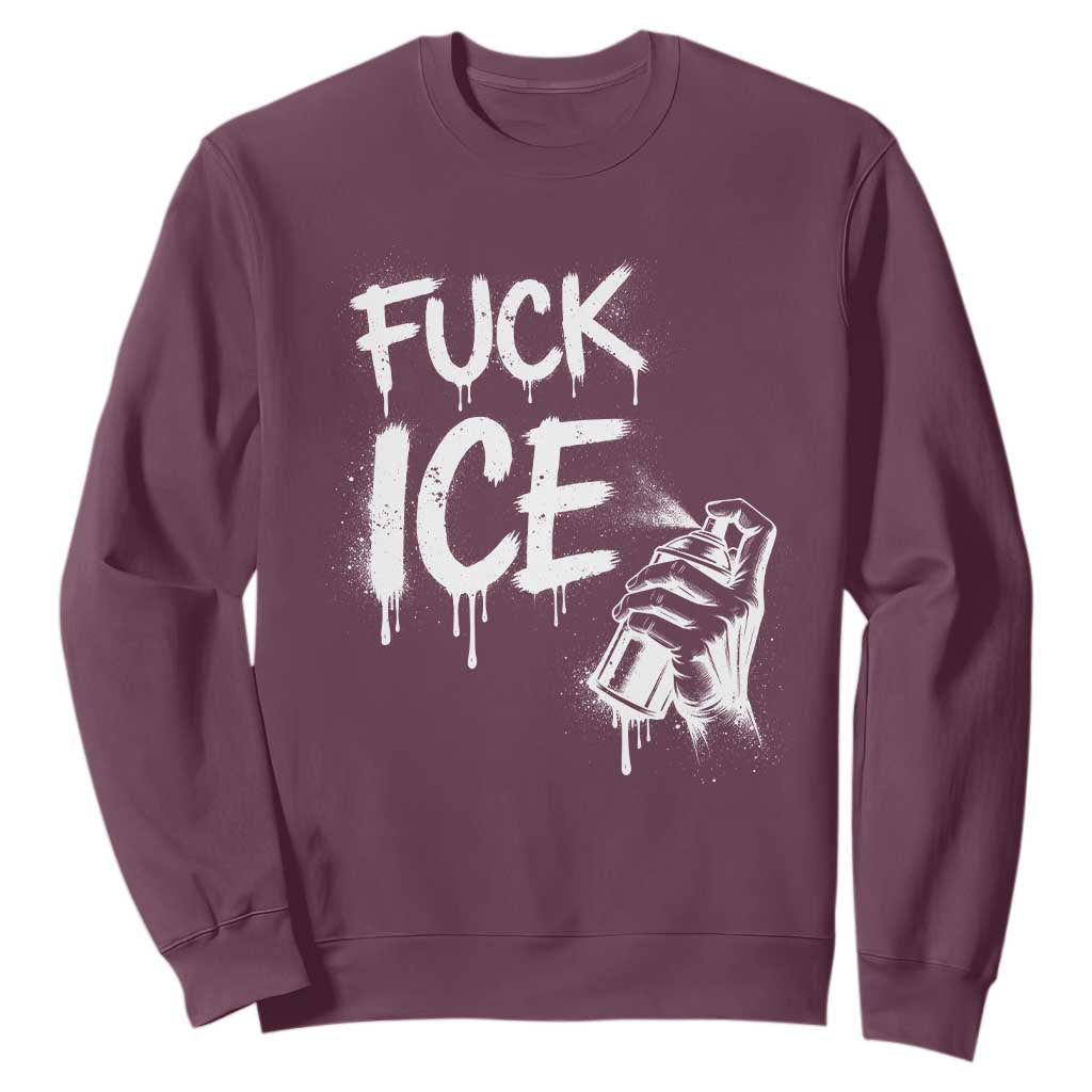 Fck Ice Sweatshirt Vintage Graffiti No Human is Illegal TS10 Maroon Print Your Wear