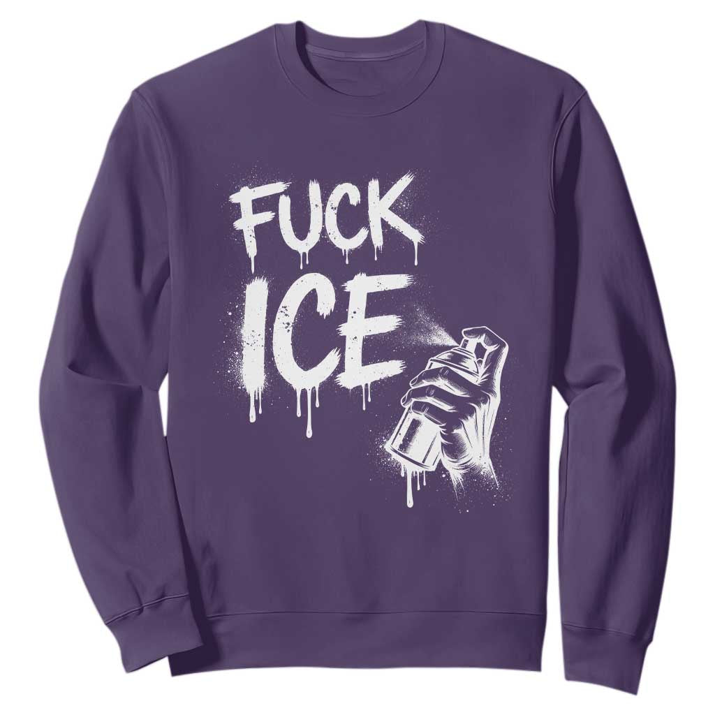 Fck Ice Sweatshirt Vintage Graffiti No Human is Illegal TS10 Purple Print Your Wear