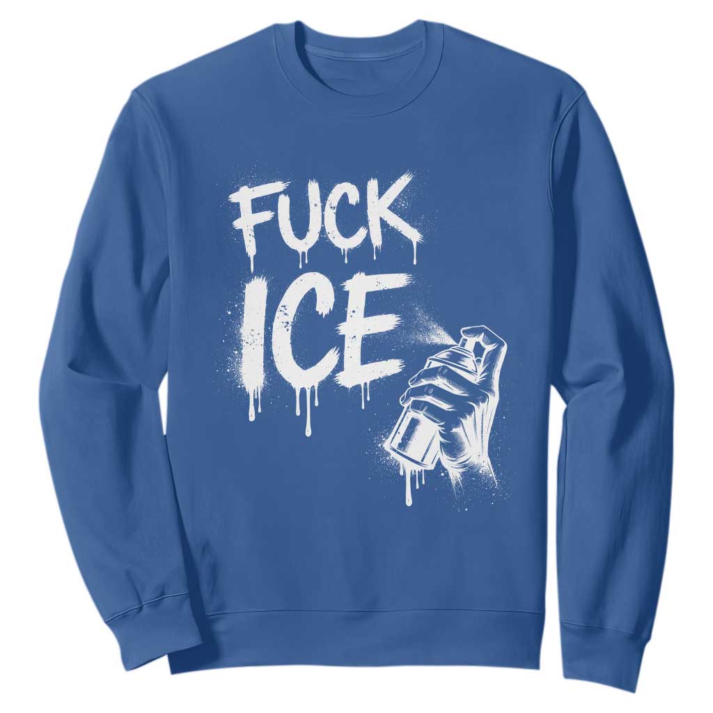 Fck Ice Sweatshirt Vintage Graffiti No Human is Illegal TS10 Royal Blue Print Your Wear