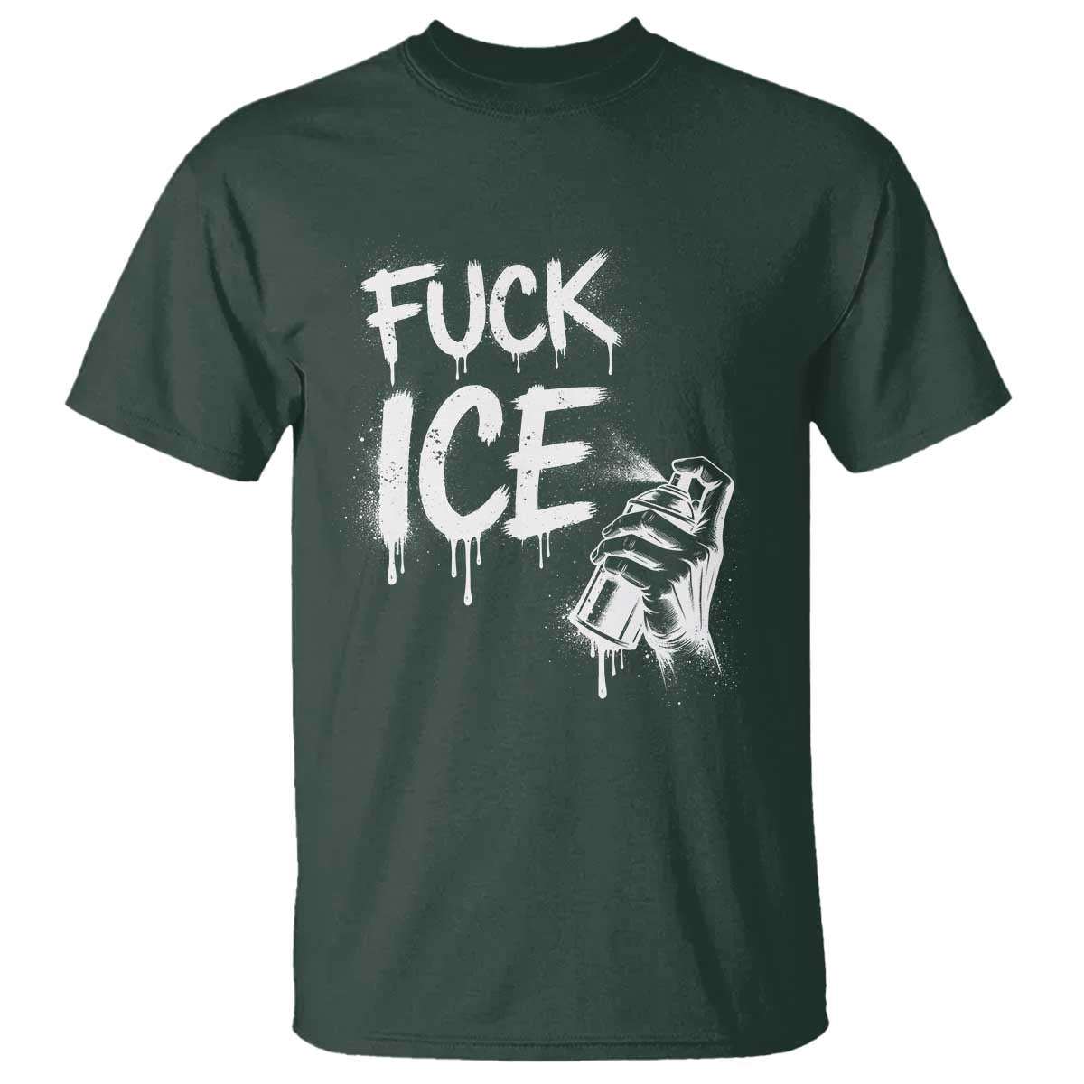 Fck Ice T Shirt Vintage Graffiti No Human is Illegal TS10 Dark Forest Green Print Your Wear
