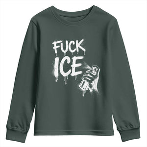 Fck Ice Youth Sweatshirt Vintage Graffiti No Human is Illegal TS10 Dark Forest Green Print Your Wear