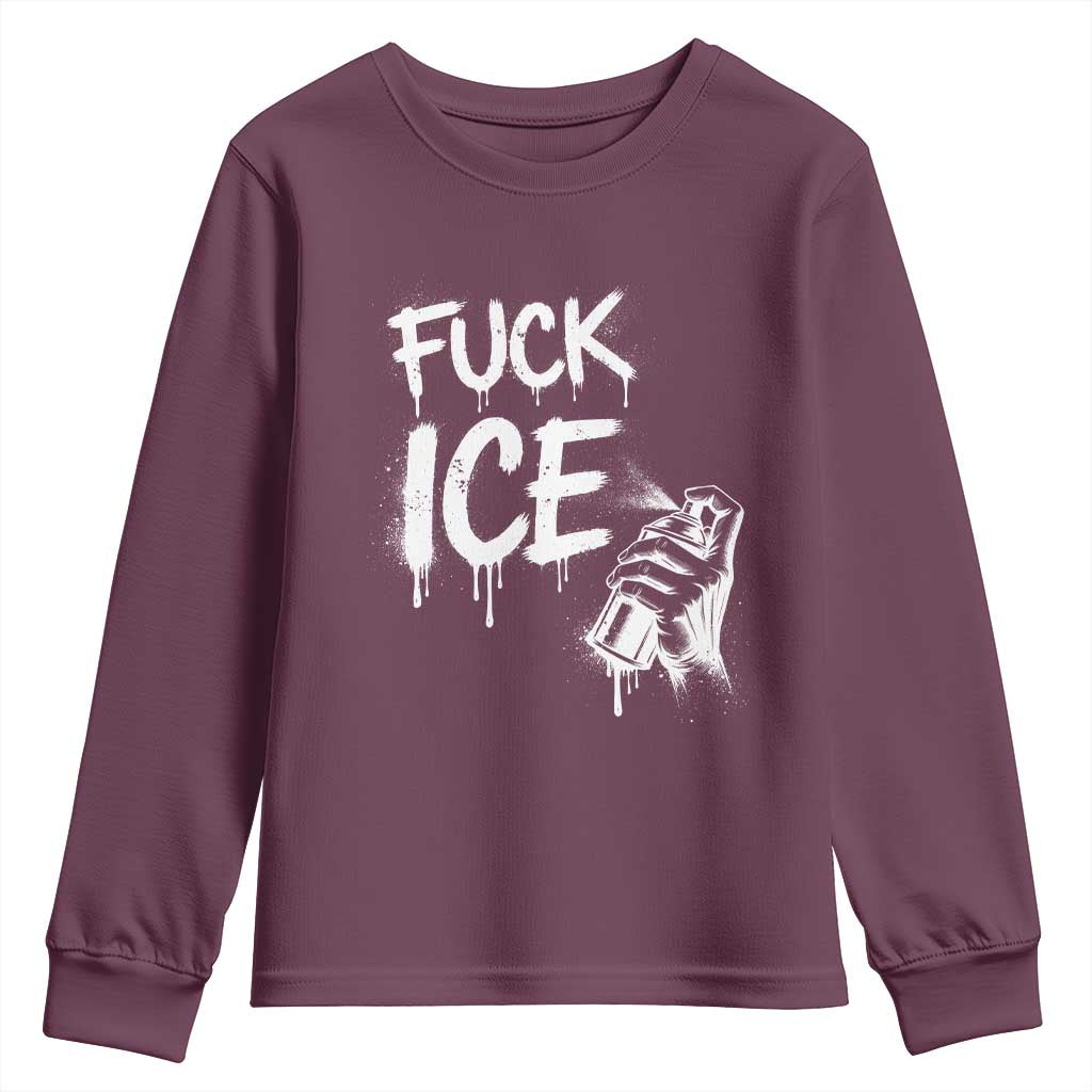 Fck Ice Youth Sweatshirt Vintage Graffiti No Human is Illegal TS10 Maroon Print Your Wear