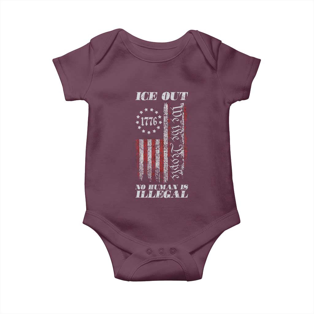 Ice Out No Human Is Illegal Baby Onesie Vintage Old 1776 US Flag TS10 Maroon Print Your Wear