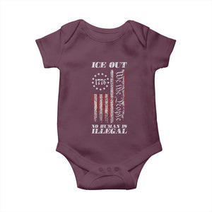 Ice Out No Human Is Illegal Baby Onesie Vintage Old 1776 US Flag TS10 Maroon Print Your Wear