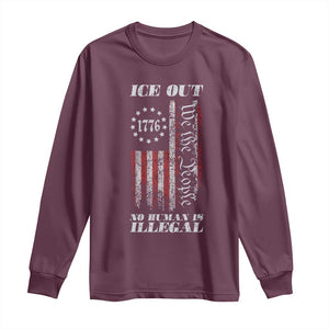 Ice Out No Human Is Illegal Long Sleeve Shirt Vintage Old 1776 US Flag TS10 Maroon Print Your Wear