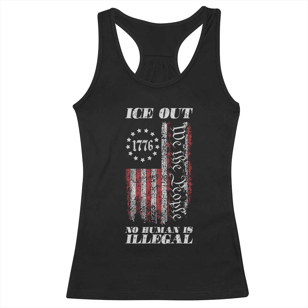 Ice Out No Human Is Illegal Racerback Tank Top Vintage Old 1776 US Flag TS10 Black Print Your Wear