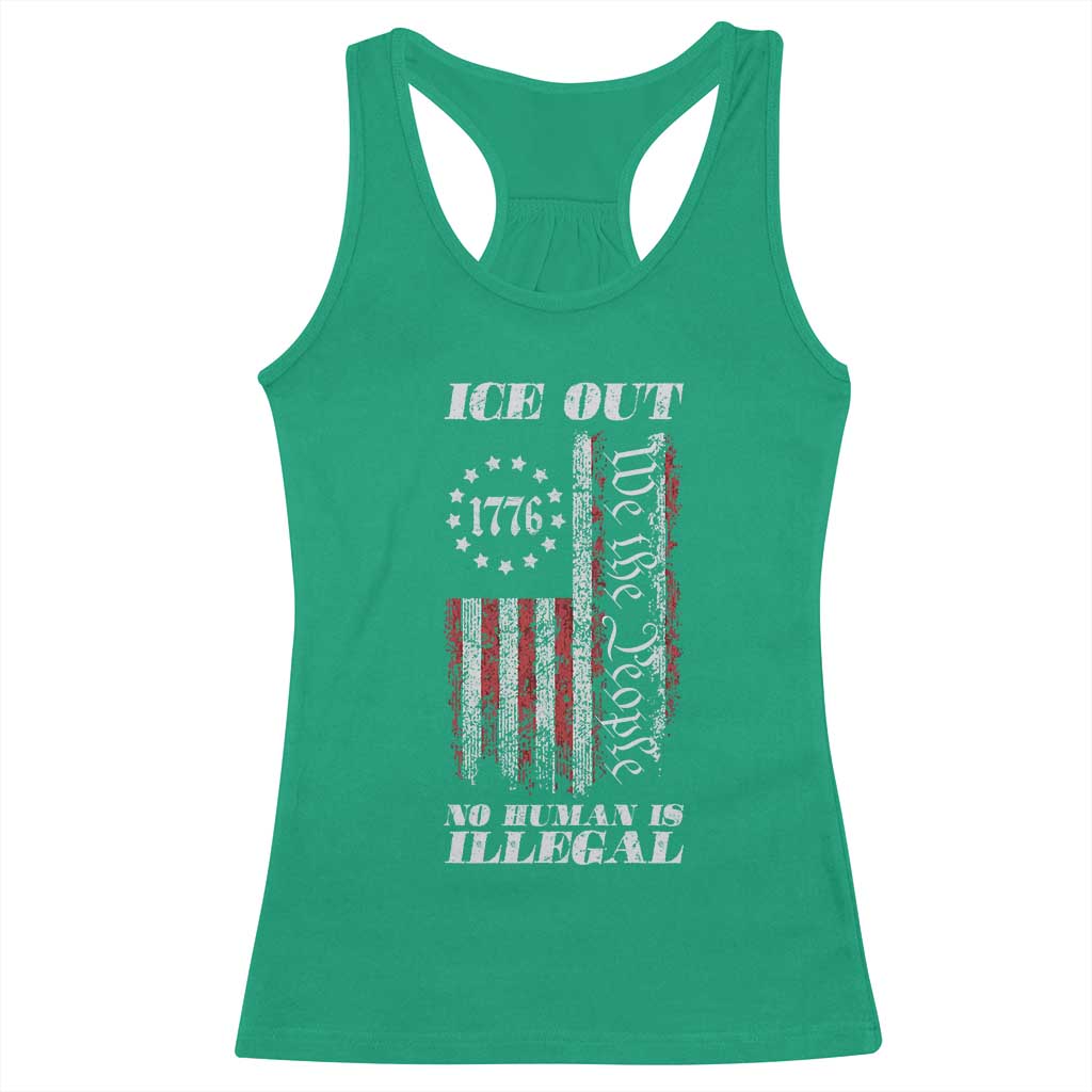 Ice Out No Human Is Illegal Racerback Tank Top Vintage Old 1776 US Flag TS10 Irish Green Print Your Wear