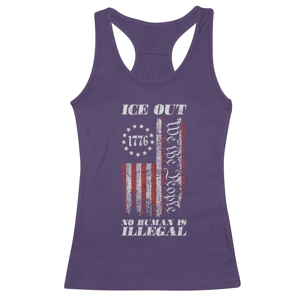 Ice Out No Human Is Illegal Racerback Tank Top Vintage Old 1776 US Flag TS10 Purple Print Your Wear
