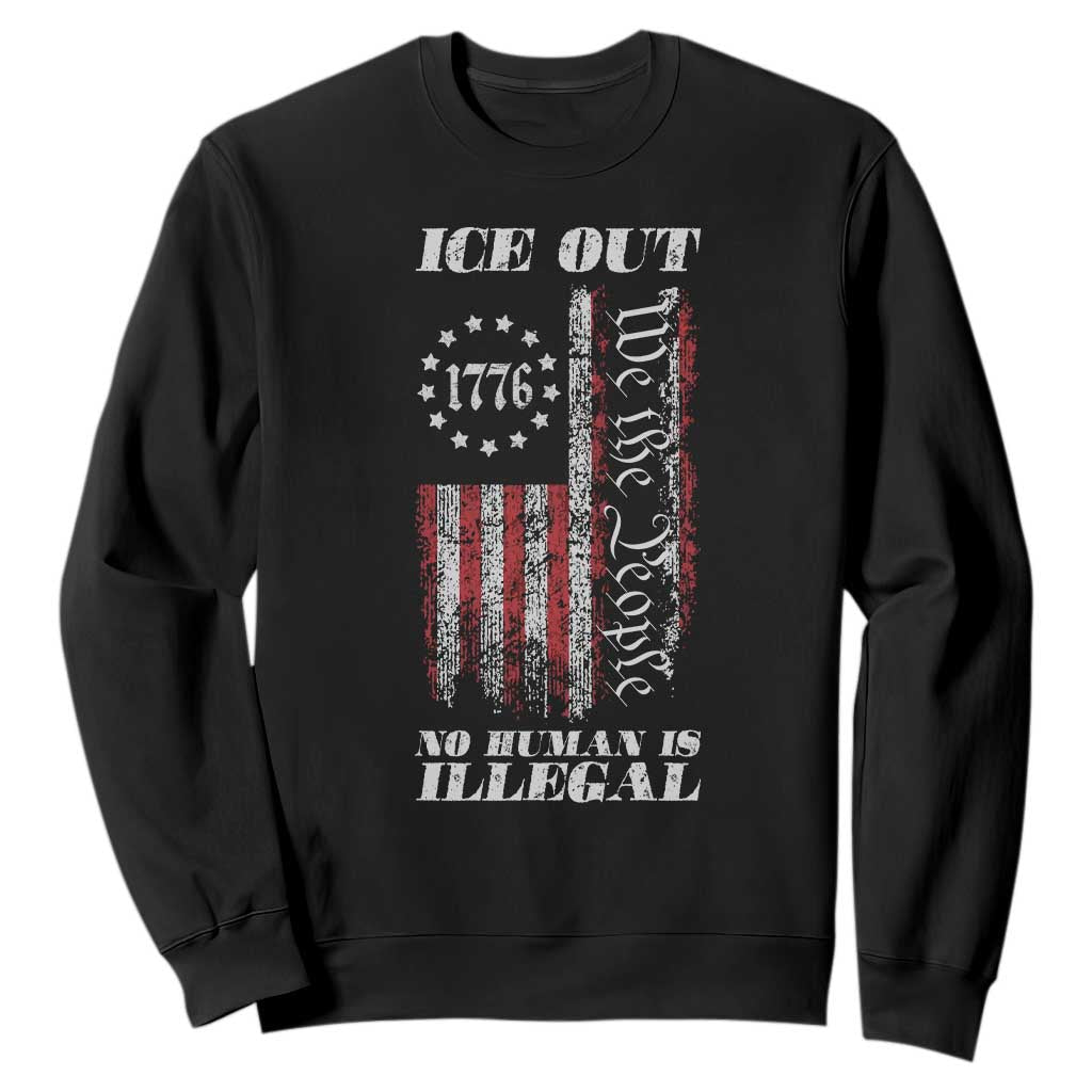 Ice Out No Human Is Illegal Sweatshirt Vintage Old 1776 US Flag TS10 Black Print Your Wear