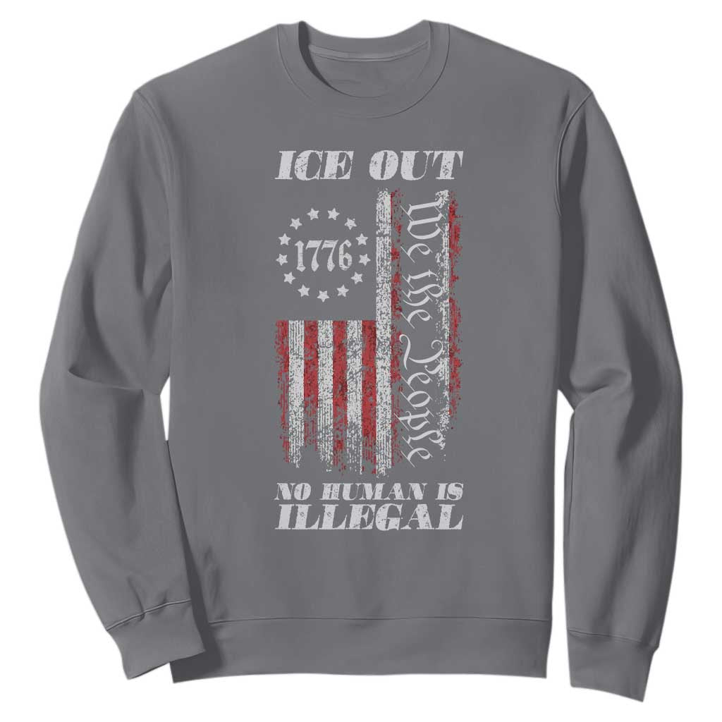 Ice Out No Human Is Illegal Sweatshirt Vintage Old 1776 US Flag TS10 Charcoal Print Your Wear