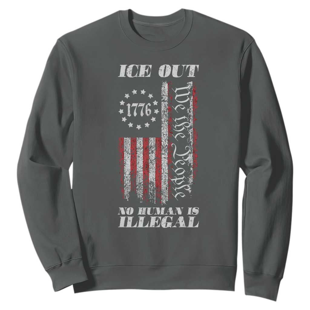 Ice Out No Human Is Illegal Sweatshirt Vintage Old 1776 US Flag TS10 Dark Heather Print Your Wear