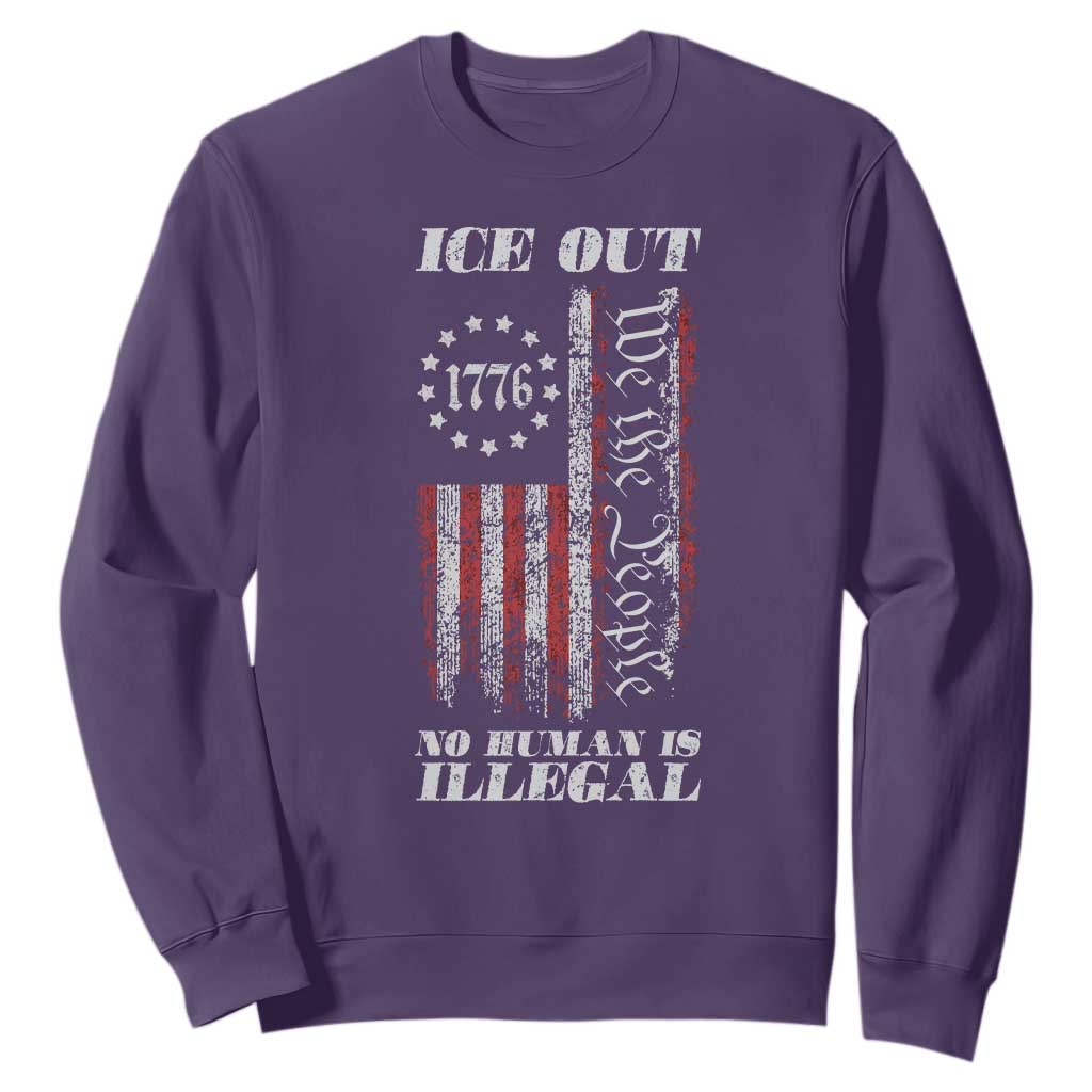 Ice Out No Human Is Illegal Sweatshirt Vintage Old 1776 US Flag TS10 Purple Print Your Wear