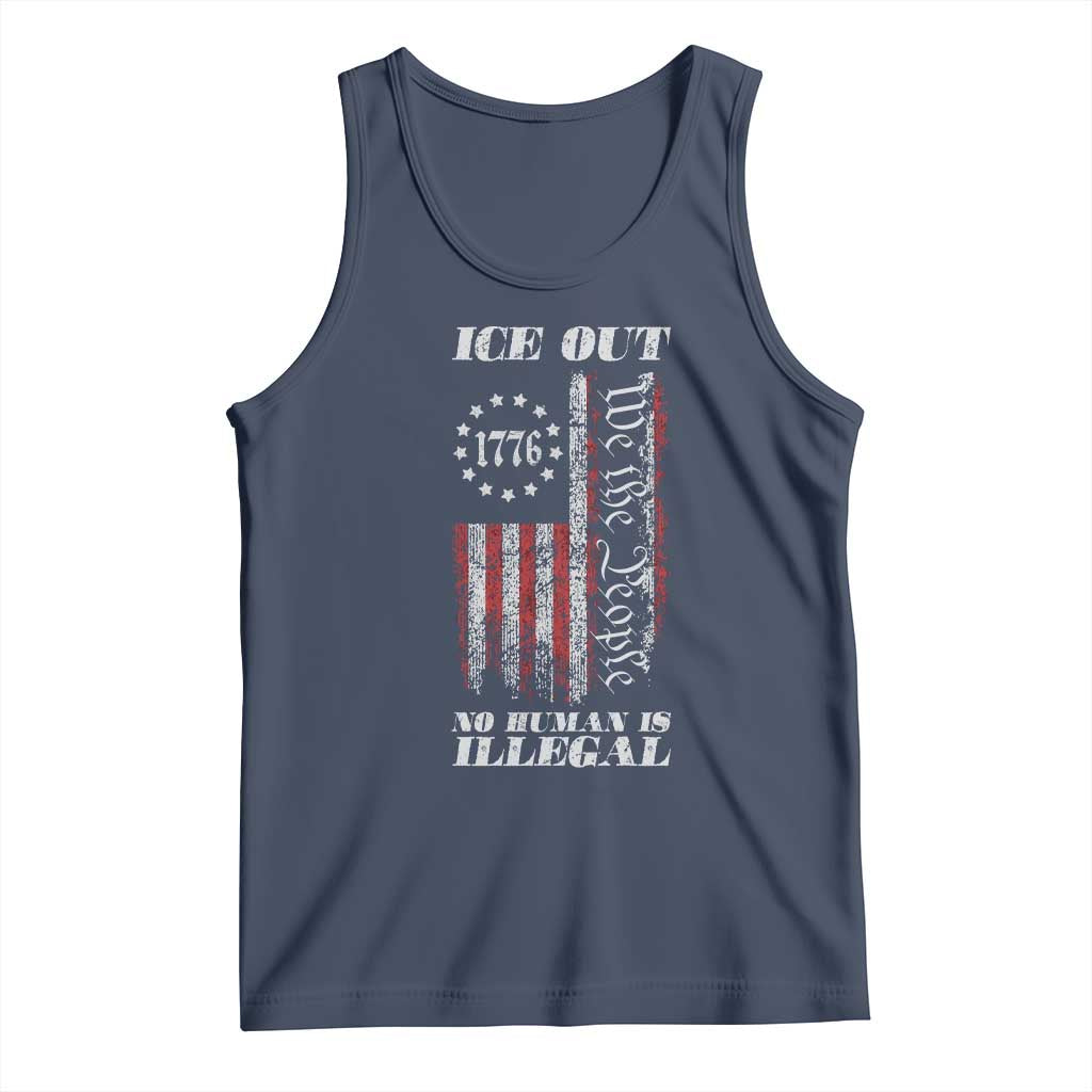 Ice Out No Human Is Illegal Tank Top Vintage Old 1776 US Flag TS10 Navy Print Your Wear