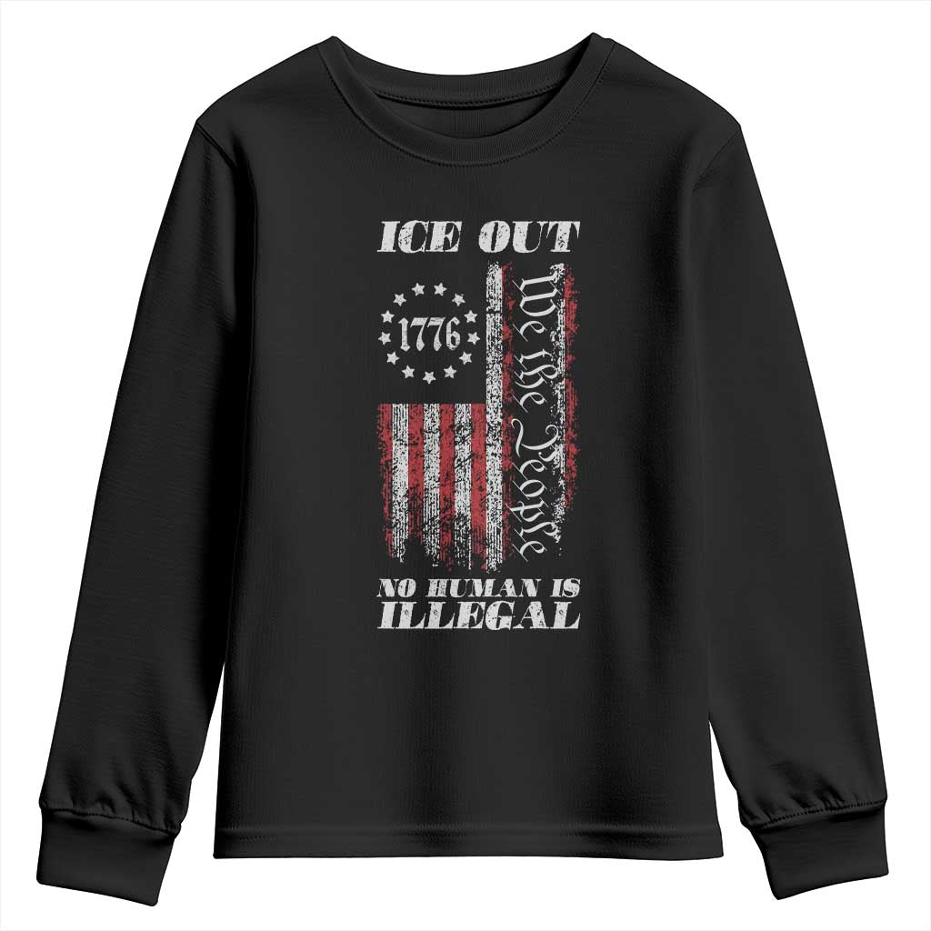 Ice Out No Human Is Illegal Youth Sweatshirt Vintage Old 1776 US Flag TS10 Black Print Your Wear