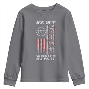 Ice Out No Human Is Illegal Youth Sweatshirt Vintage Old 1776 US Flag TS10 Charcoal Print Your Wear