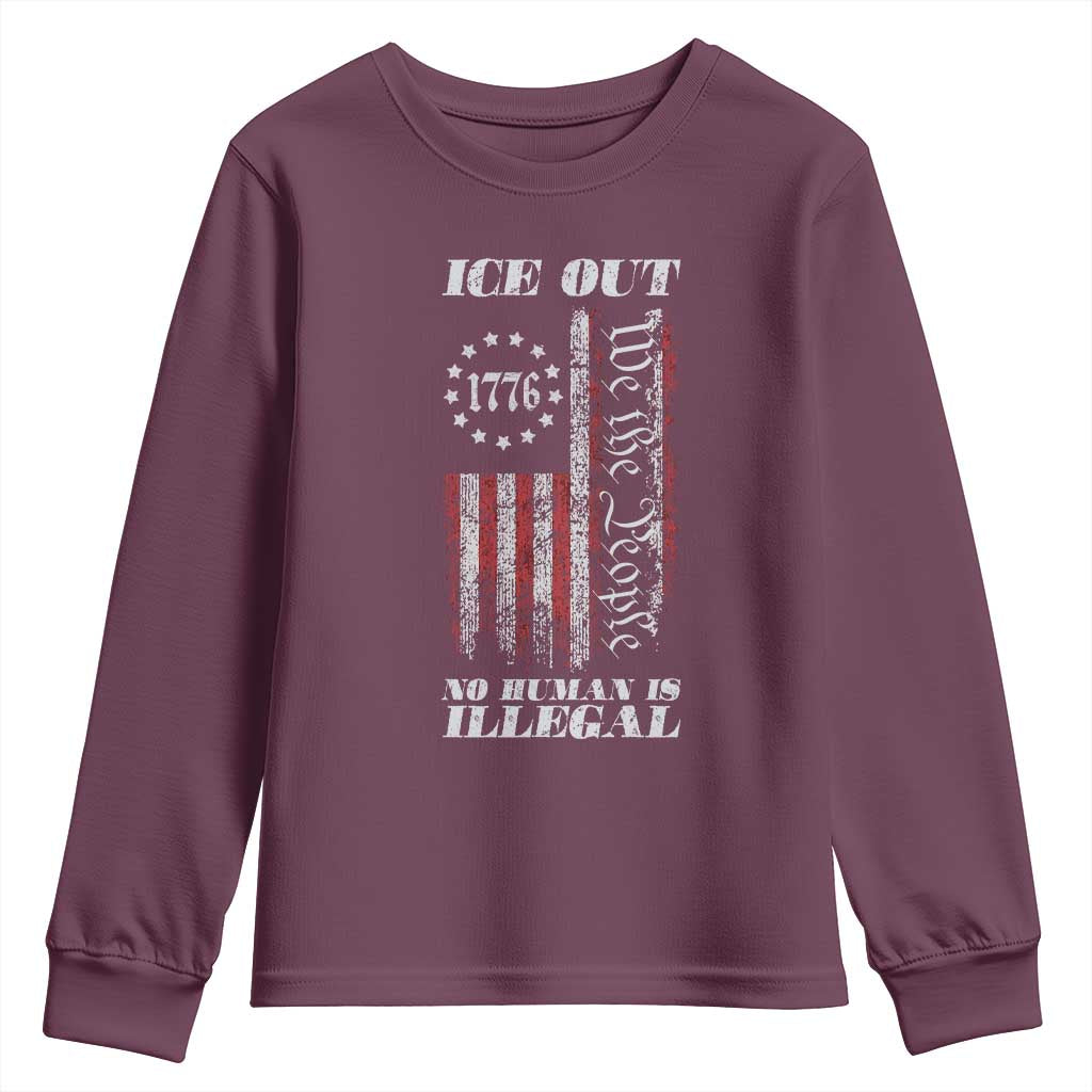 Ice Out No Human Is Illegal Youth Sweatshirt Vintage Old 1776 US Flag TS10 Maroon Print Your Wear